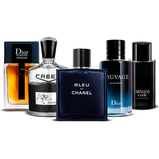 Set di 5 Profumi – Dior Homme Intense, Creed Aventus, Bleu de Chanel, Sauvage e Armani Code [100 ml ciascuno]