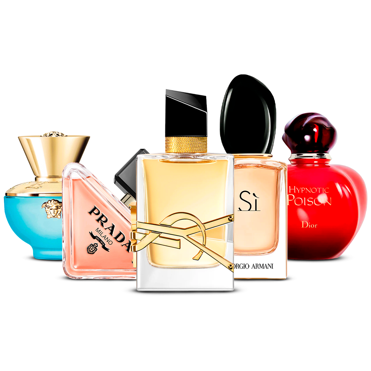 Set di 5 Profumi – Versace Dylan Turquoise, Prada Paradoxe, Yves Saint Laurent Libre, Giorgio Armani Sì e Dior Hypnotic Poison [100 ml ciascuno]