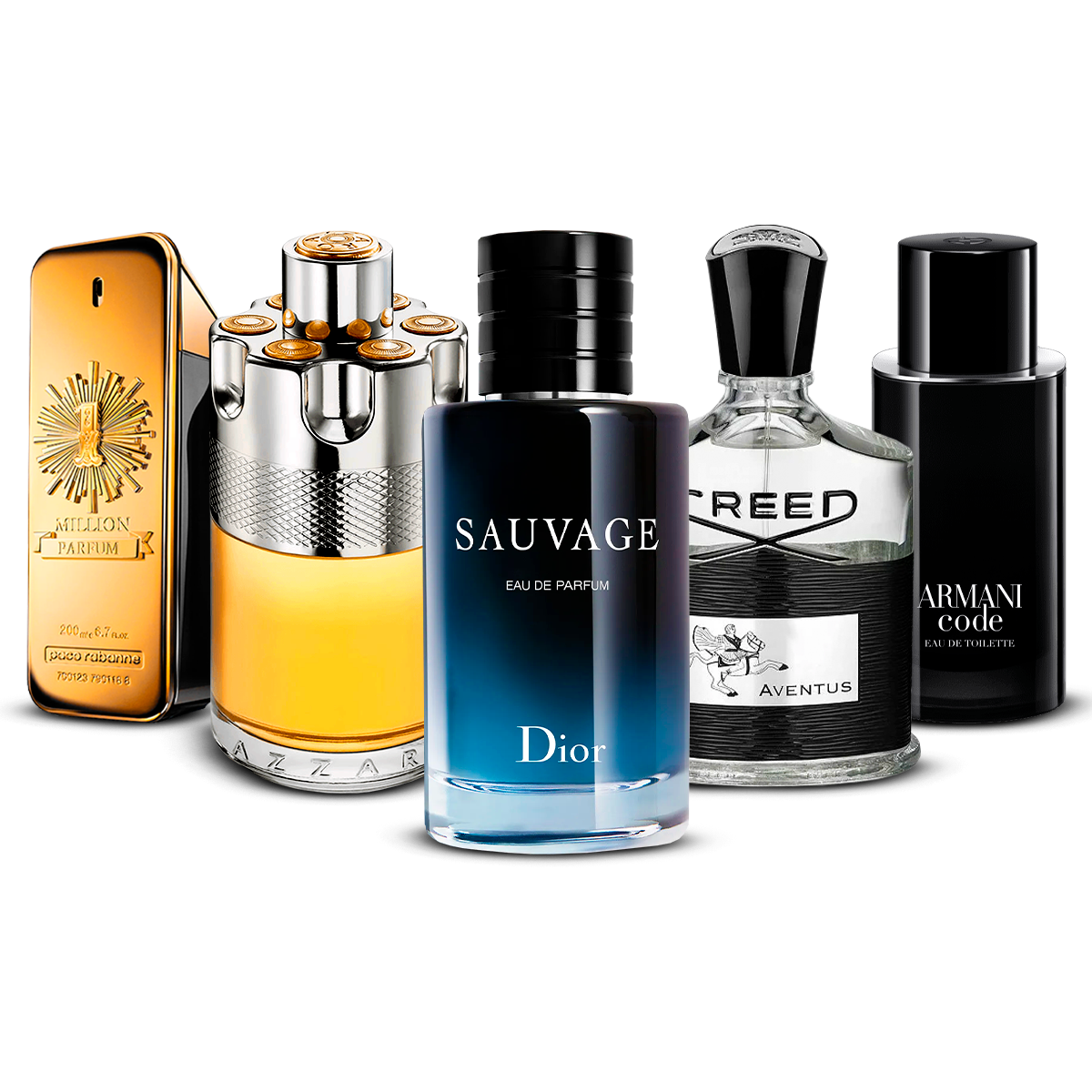 Set di 5 Profumi – 1 Million, Azzaro Wanted, Sauvage, Creed Aventus e Armani Code [100 ml ciascuno]
