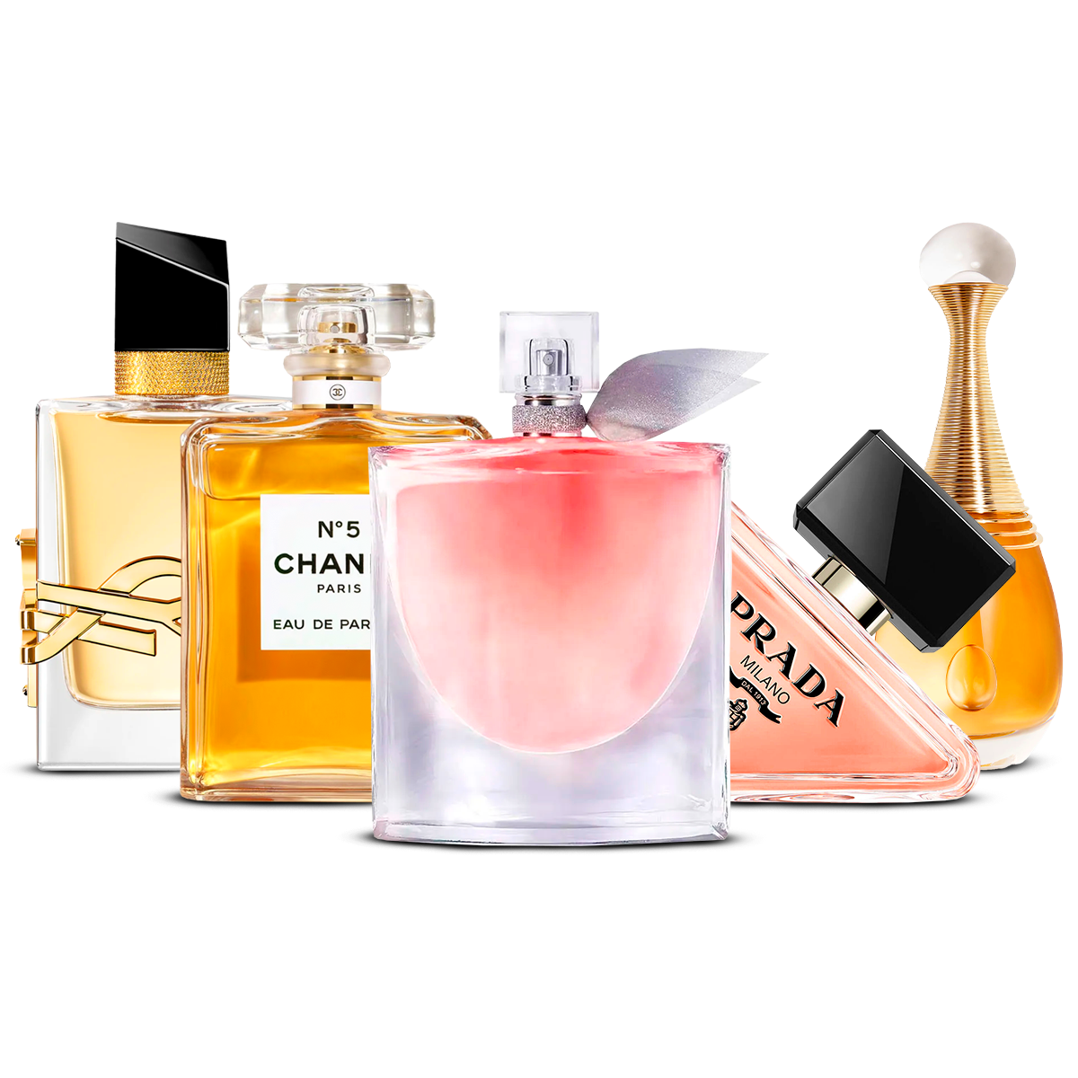 Set di 5 Profumi – Yves Saint Laurent Libre, Chanel Nº5, La Vie Est Belle, Prada Paradoxe e J'adore [100 ml ciascuno]