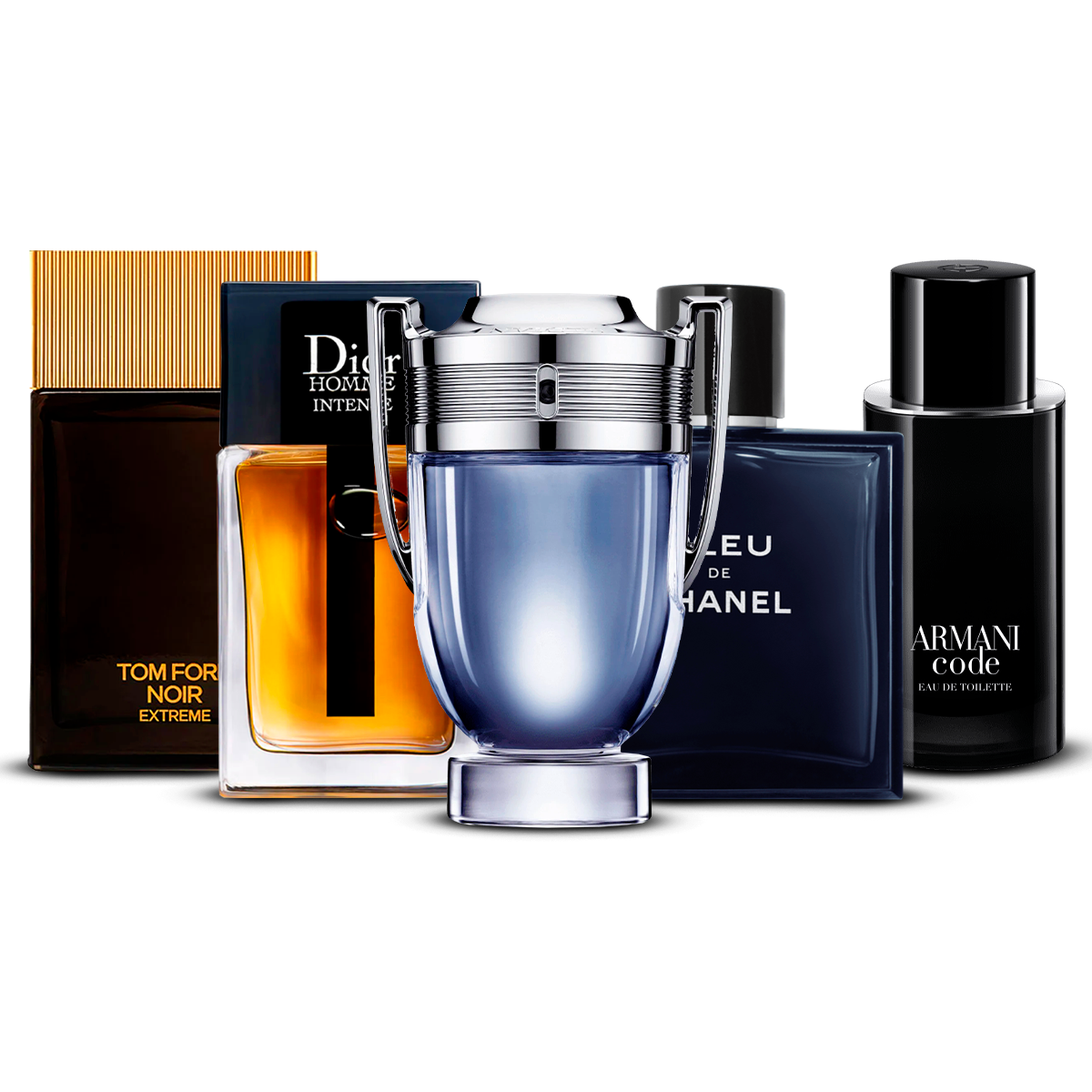 Set di 5 Profumi – Tom Ford Noir Extrême, Dior Homme Intense, Invictus, Bleu de Chanel e Armani Code [100 ml ciascuno]
