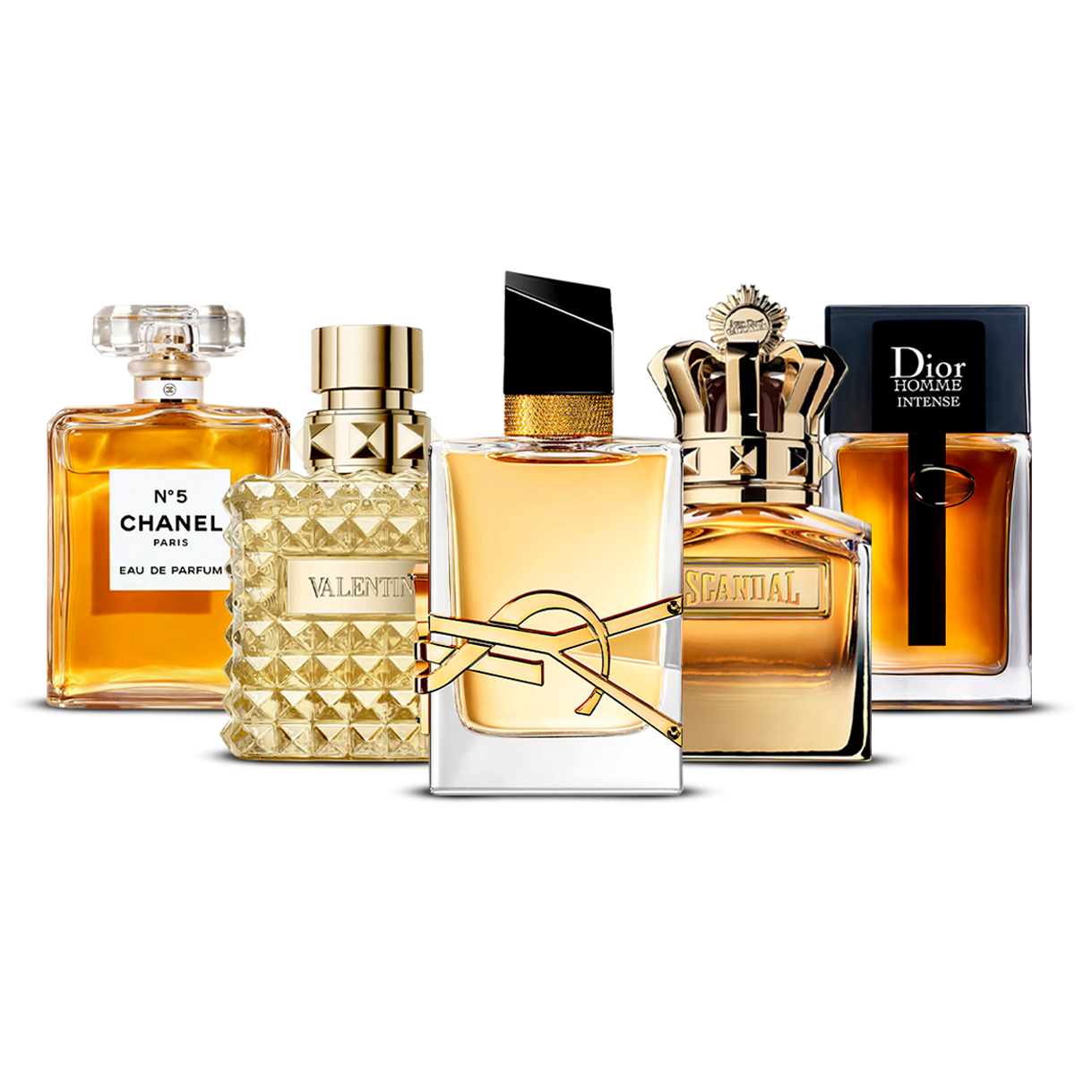 Set di 5 Profumi – Chanel Nº5, Valentino Uomo, Yves Saint Laurent Libre, Scandal Pour Homme e Dior Homme Intense [100 ml ciascuno]