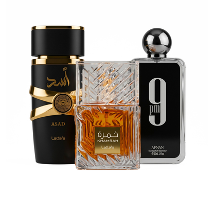 Set di 3 Profumi | Afnan 9PM + Lattafa Khamrah + Lattafa Asad 100 ml