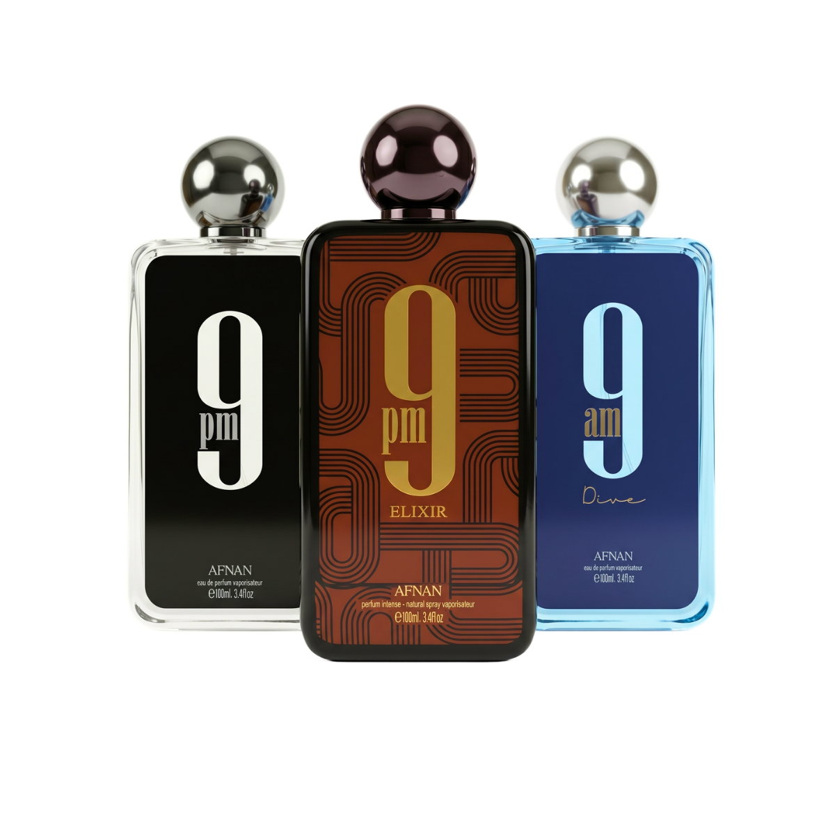 Set di 3 Profumi | Afnan 9PM + Afnan 9PM Elixir + 9AM Dive 100 ml