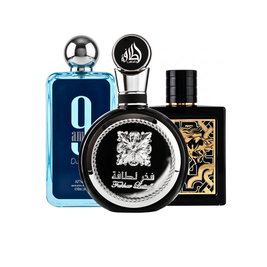 Set di 3 Profumi | Fakhar Black + 9AM Dive + Qaed Al Fursan 100 ml