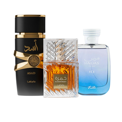 Set di 3 Profumi | Hawas Ice + Lattafa Asad + Khamrah 100 ml