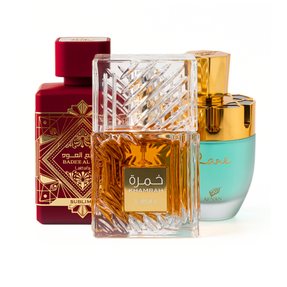 Set di 3 Profumi | Khamrah + Bade'e Al Oud Sublime + Afnan Rare Tiffany 100 ml