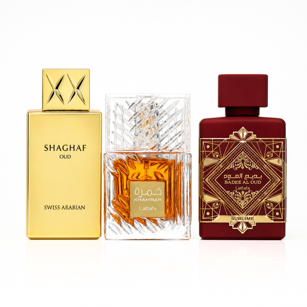 Set di 3 Profumi | Khamrah + Bade'e Al Oud Sublime + Swiss Arabian Shaghaf Oud 100 ml