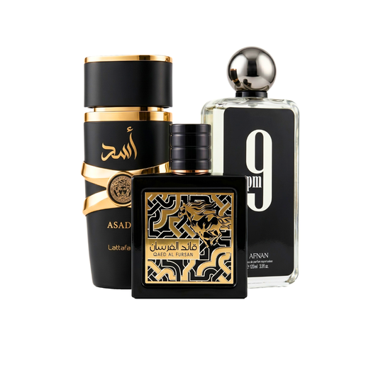 Set di 3 Profumi | Lattafa Asad + Afnan 9PM + Qaed Al Fursan 100 ml