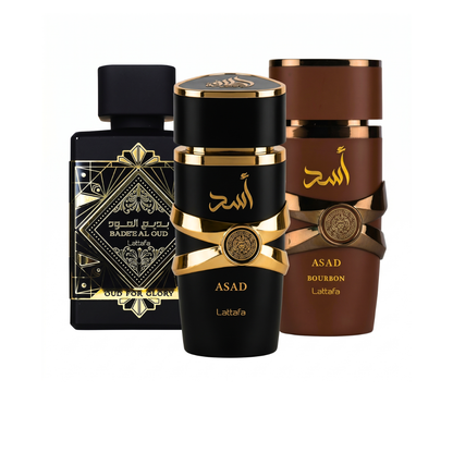 Set di 3 Profumi | Qaed Al Fursan + Lattafa Asad + Afnan 9PM 100 ml