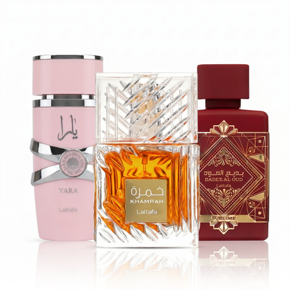 Set di 3 Profumi | Yara Lattafa + Khamrah + Bade'e Al Oud Sublime 100 ml