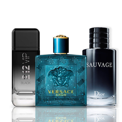 Set di 3 Profumi | 212 VIP Black + Versace Eros + Sauvage Dior 100 ml