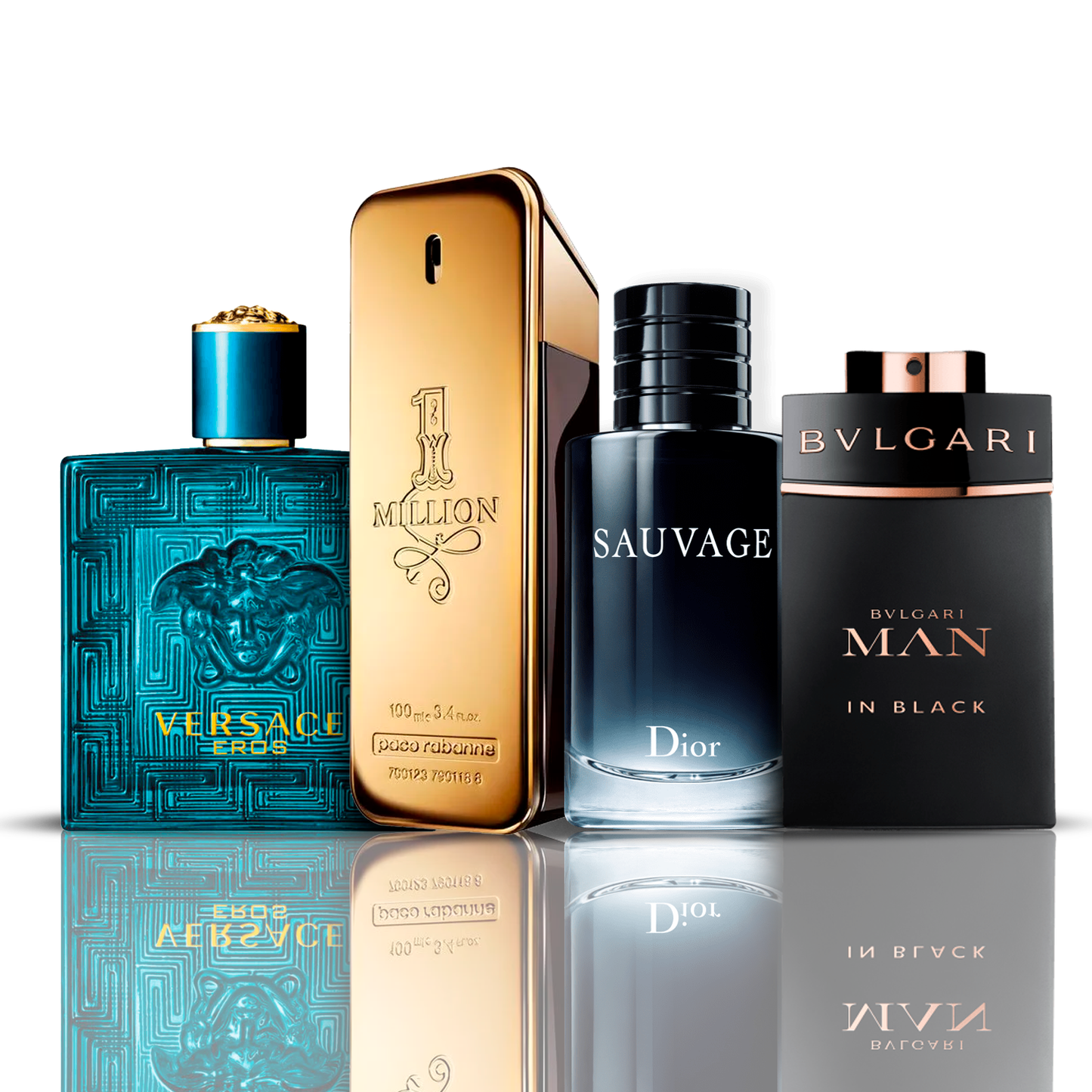 Set di 4 Profumi | Eros Versace + One Million Paco Rabanne + Bvlgari Man in Black + Sauvage Dior 100 ml